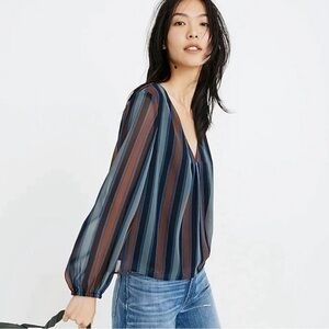 Madewell Sheer Sleeve Top in Academy Stripe | Size M